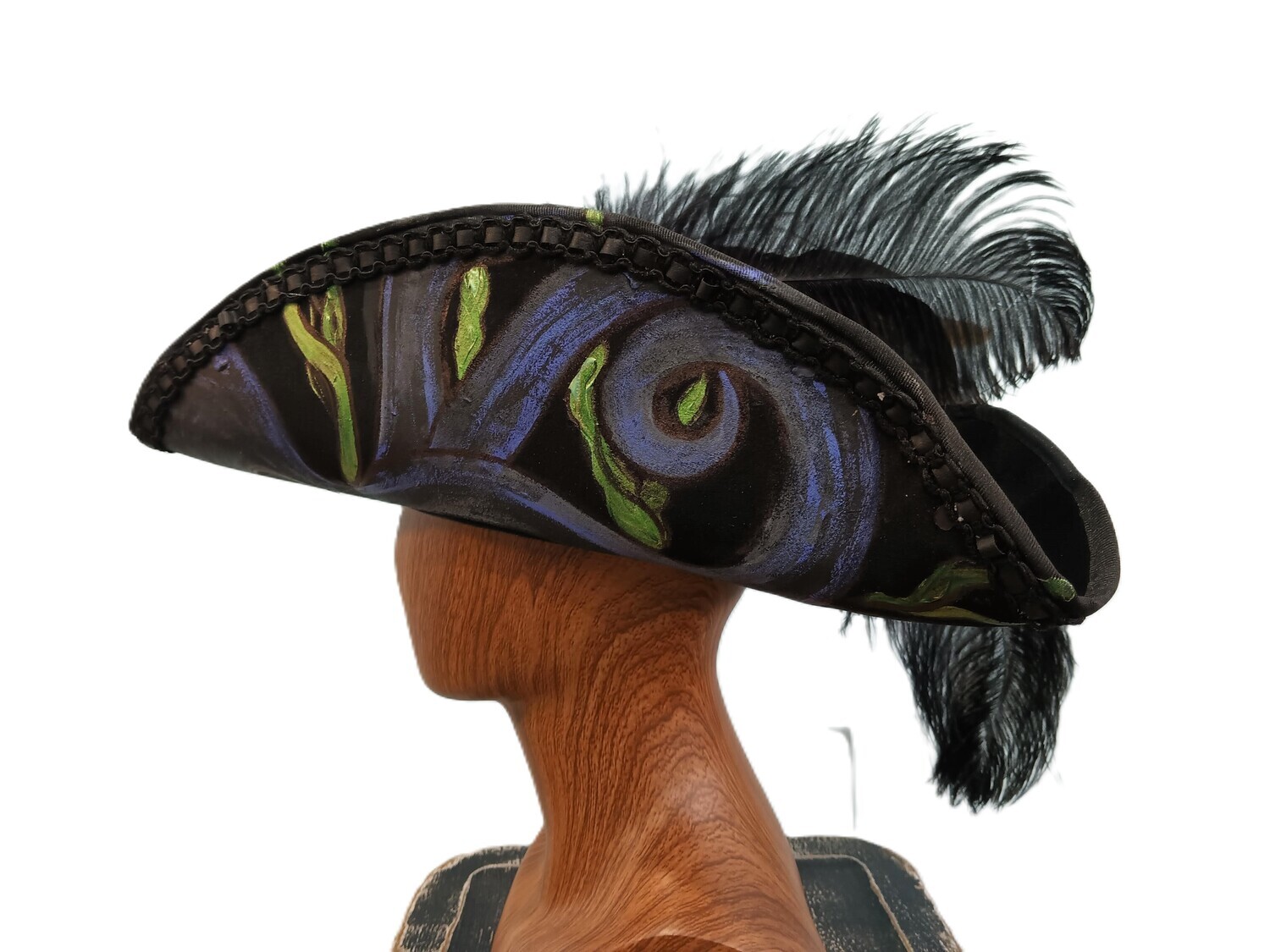 Calypso Ladies Black Tricorn Pirate Hat Painted Squid 1