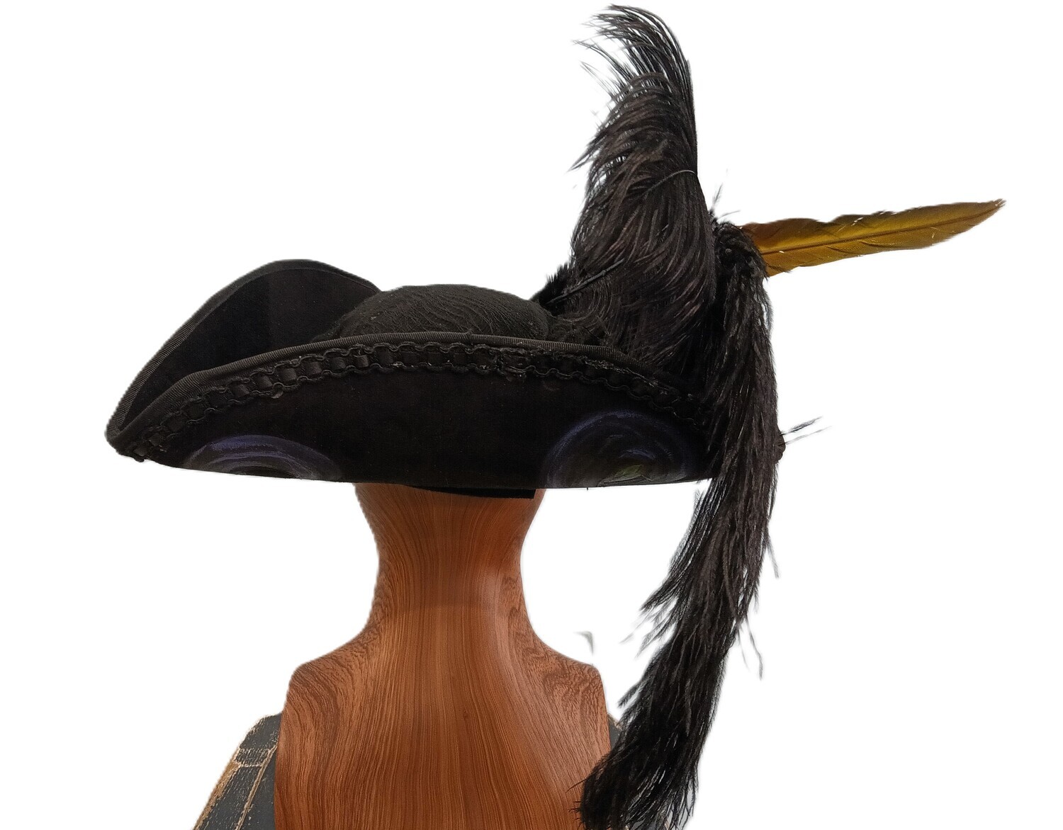 Calypso Ladies Black Tricorn Pirate Hat Painted Squid 1