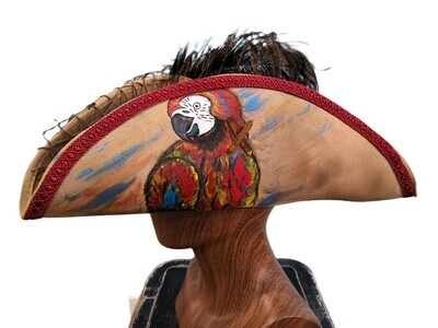 Calypso Tan Tricorn Pirate Hat Painted Parrot