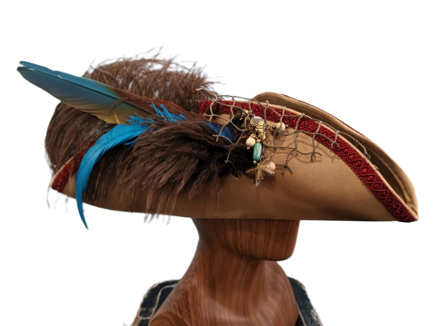 Calypso Tan Tricorn Pirate Hat Painted Parrot