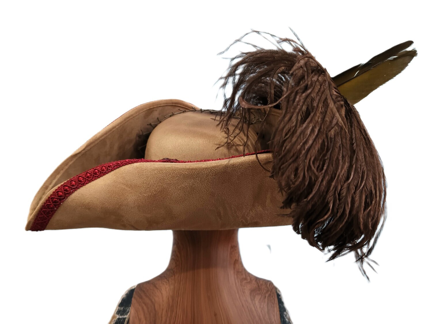 Calypso Tan Tricorn Pirate Hat Painted Parrot