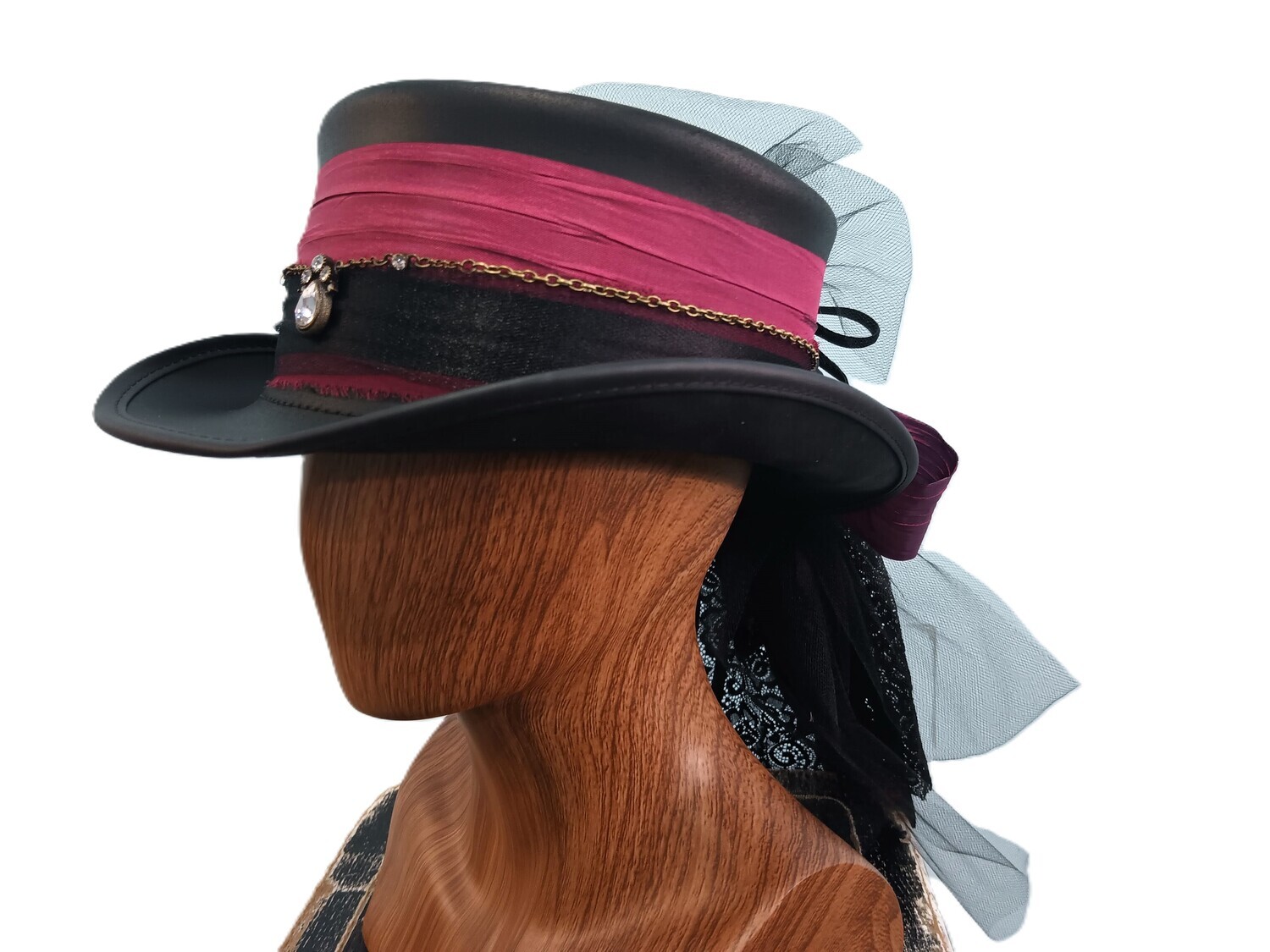 Marlowe AH Ladies Black/ Wine Victorian Top Hat 1 M