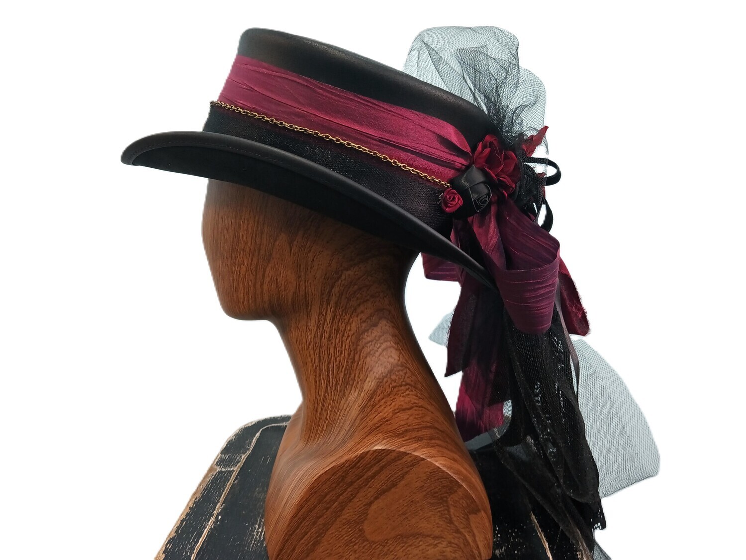 Marlowe AH Ladies Black/ Wine Victorian Top Hat 1 M