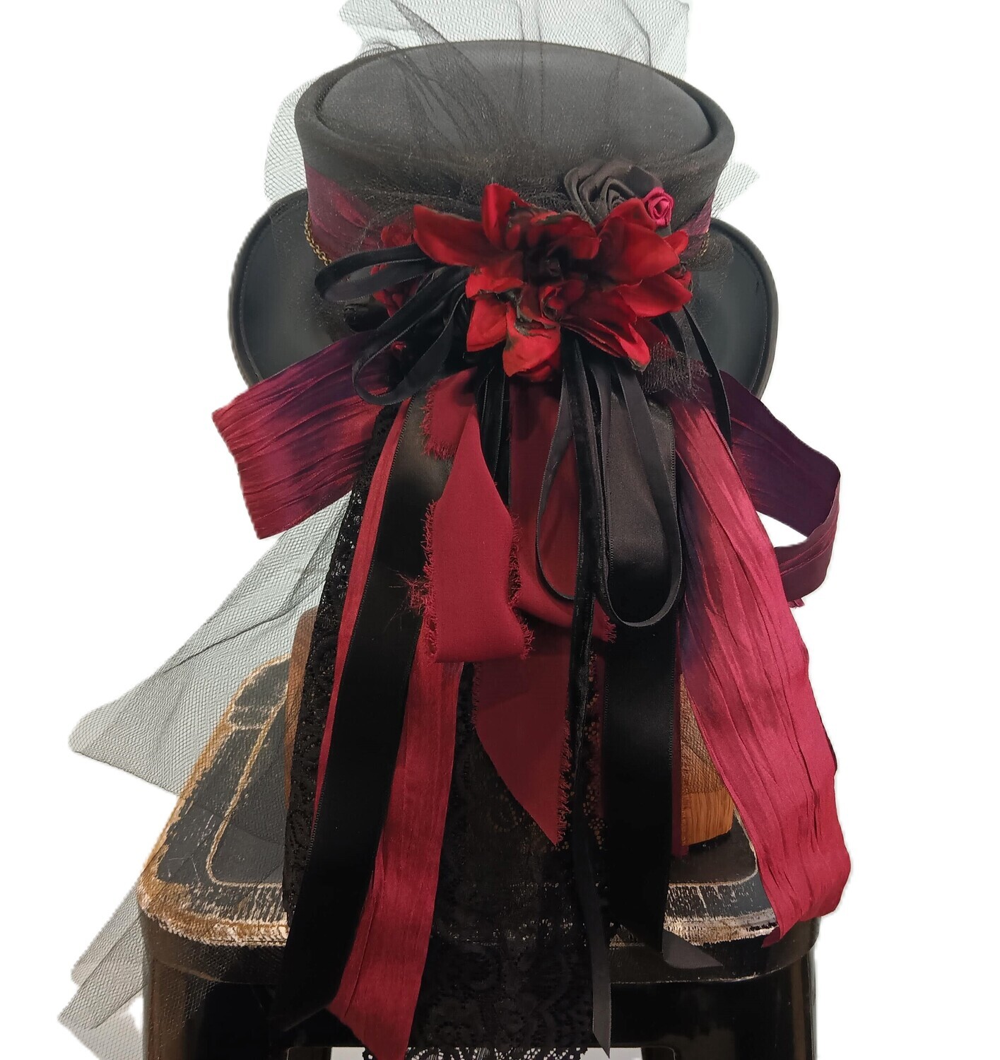 Marlowe AH Ladies Black/ Wine Victorian Top Hat 1 M