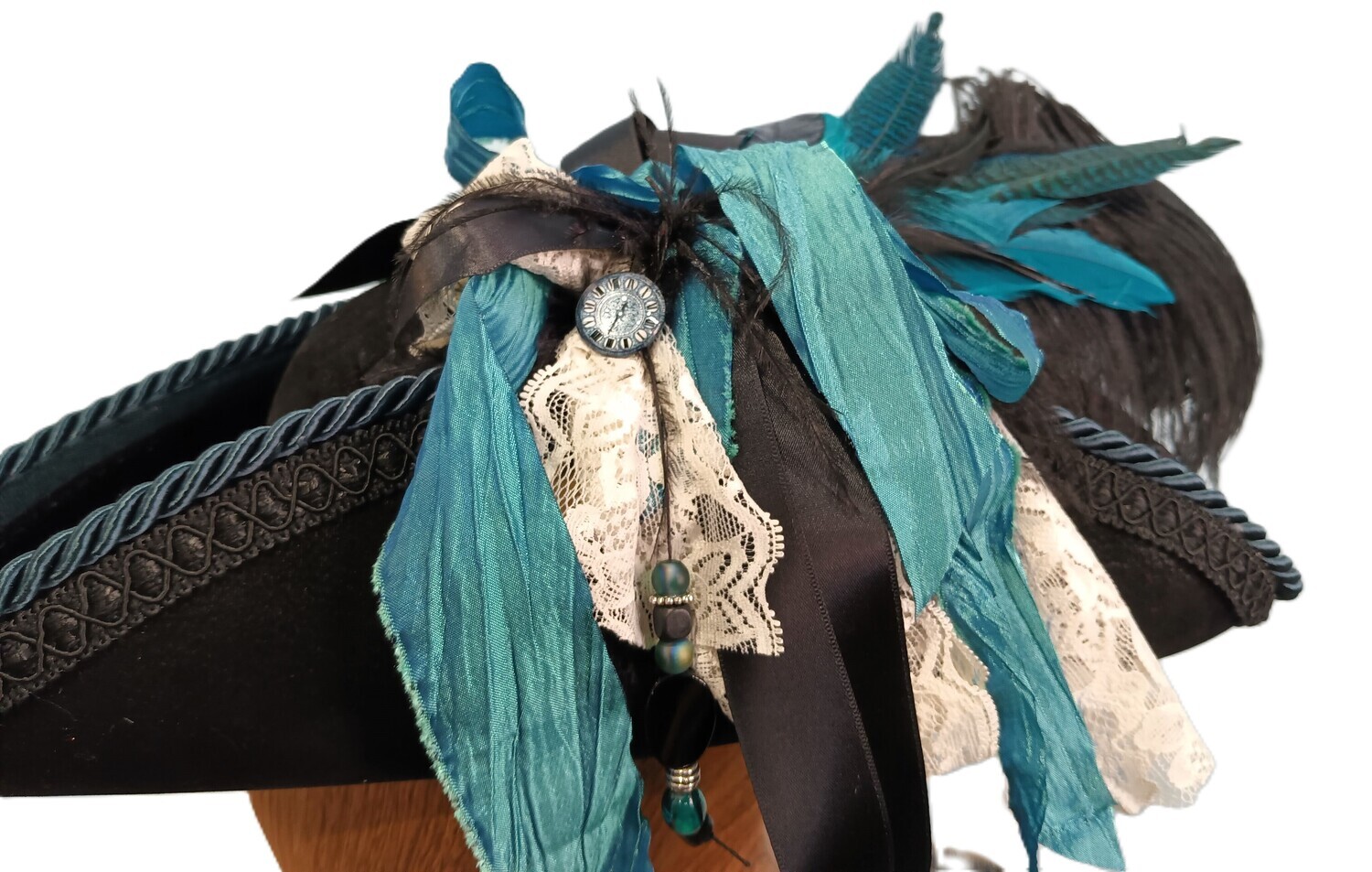Swann Black/ Teal Tricorn Pirate Hat 1
