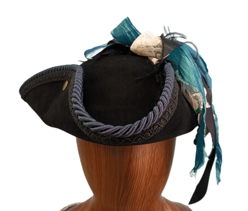 Swann Black/ Teal Tricorn Pirate Hat 1