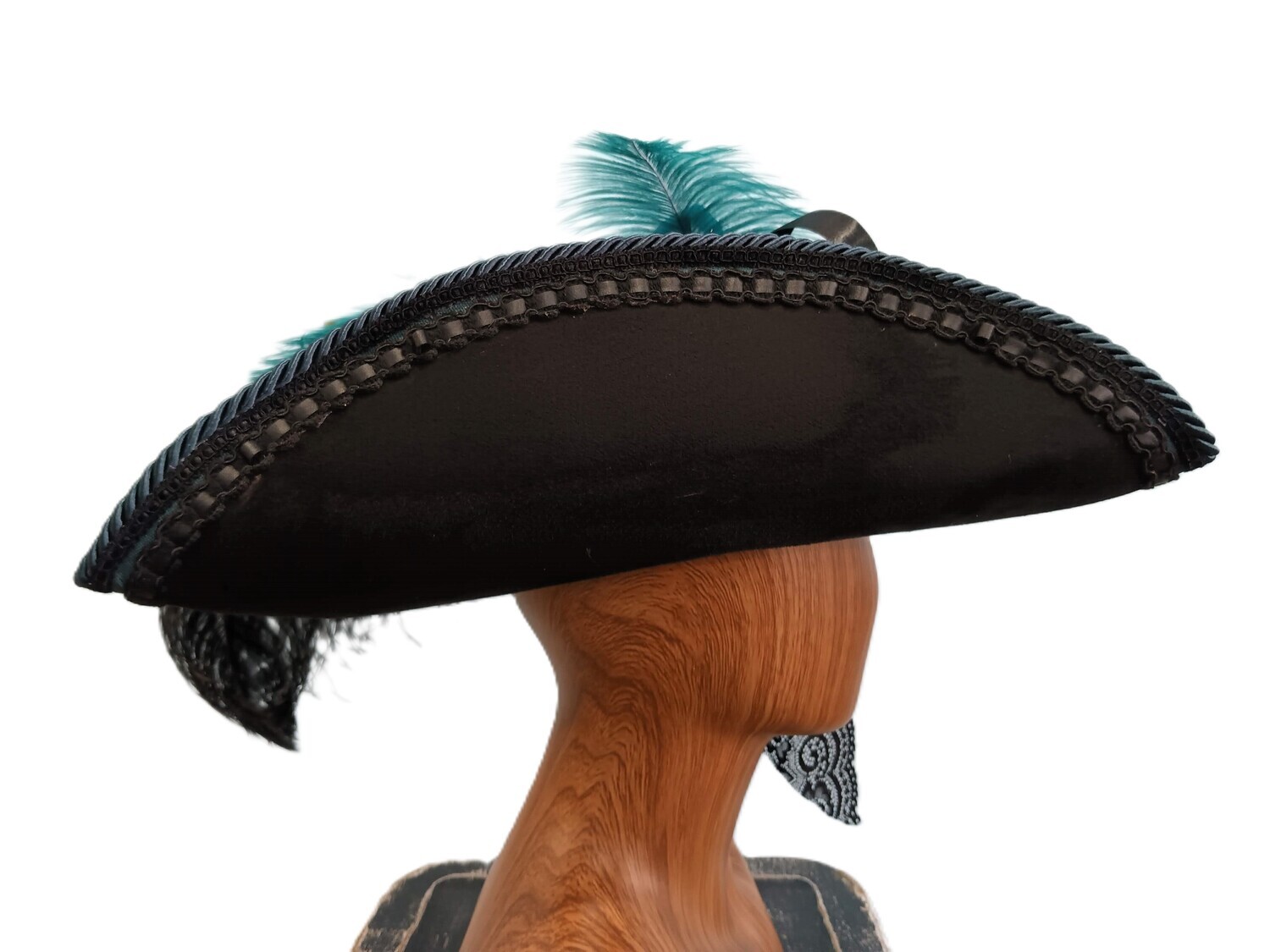 Calypso Ladies Black/ Teal Tricorn Pirate Hat 1