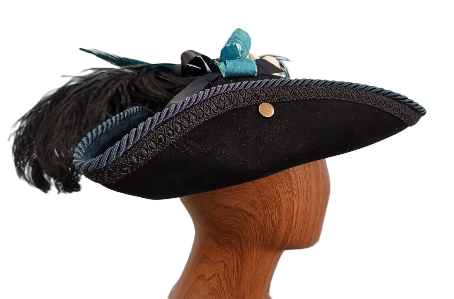 Swann Black/ Teal Tricorn Pirate Hat 1