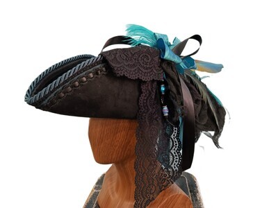 Calypso Ladies Black/ Teal Tricorn Pirate Hat 1