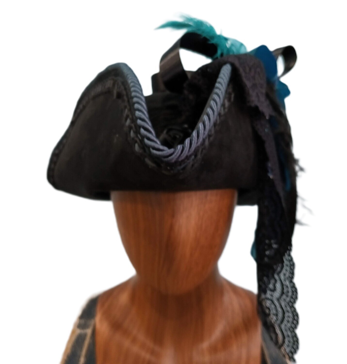 Calypso Ladies Black/ Teal Tricorn Pirate Hat 1