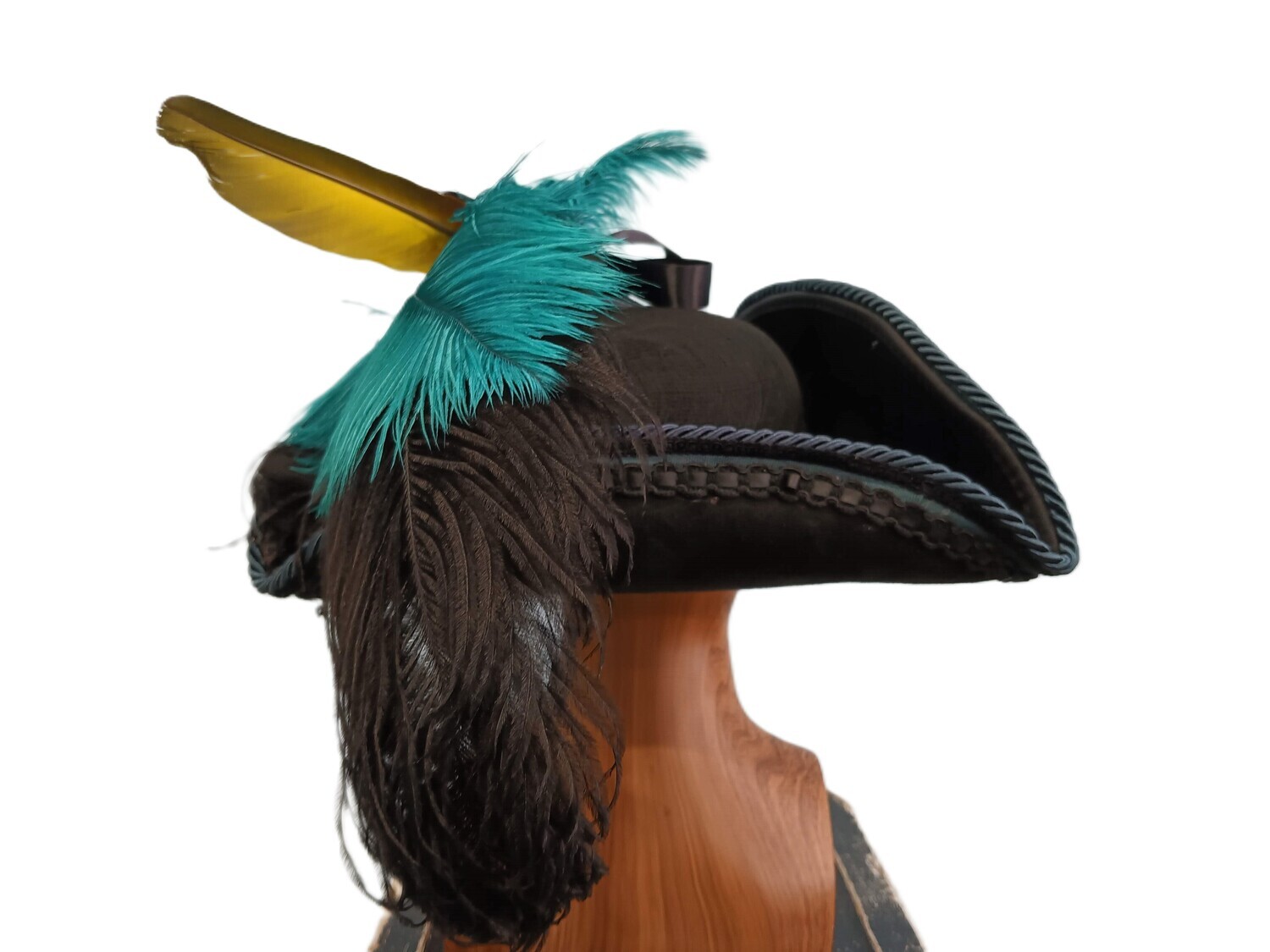 Calypso Ladies Black/ Teal Tricorn Pirate Hat 1