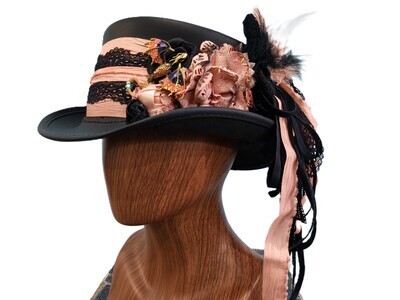 Marlowe AH Ladies Black Victorian Top Hat Pink/ Dragon 1 L