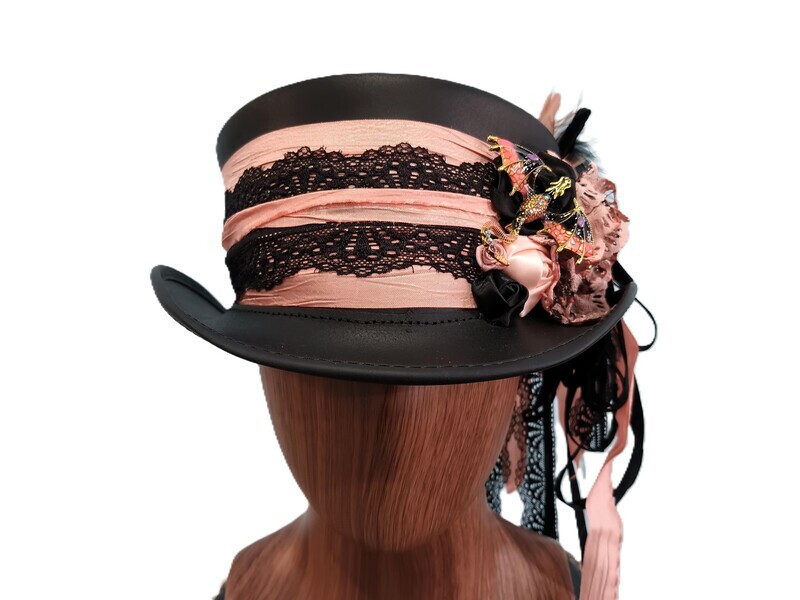 Marlowe AH Ladies Black Victorian Top Hat Pink/ Dragon 1 L