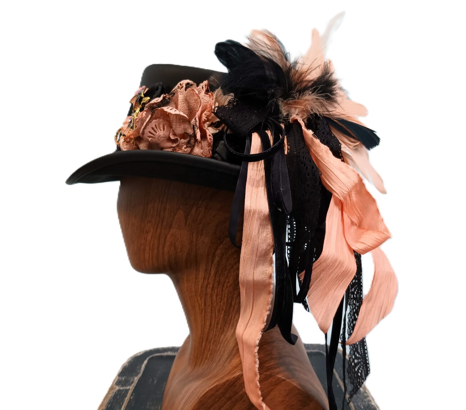 Marlowe AH Ladies Black Victorian Top Hat Pink/ Dragon 1 L