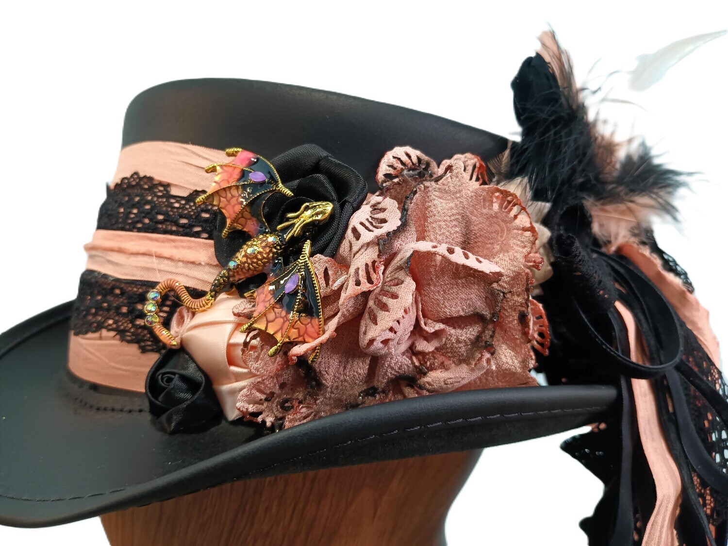 Marlowe AH Ladies Black Victorian Top Hat Pink/ Dragon 1 L