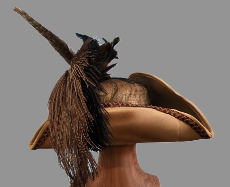 Calypso Pirate Tricorn Hat Tan w/ Brown Trim 2
