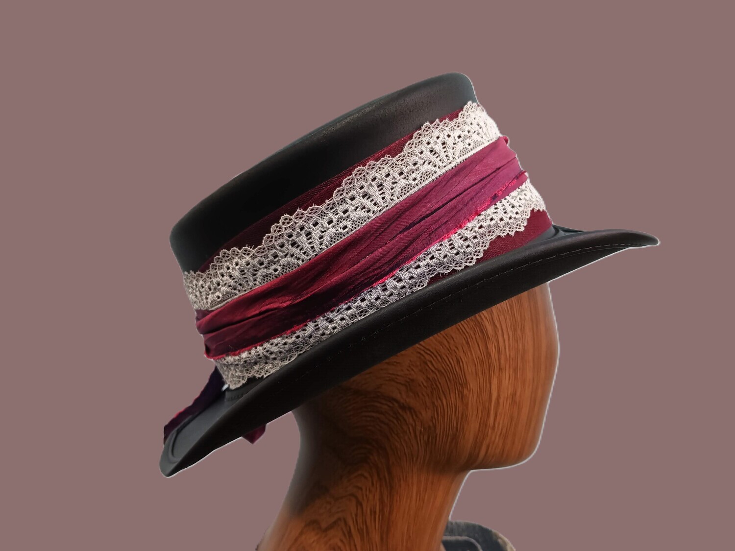 Marlowe AH Ladies Black/ Wine Victorian Top Hat 2 M