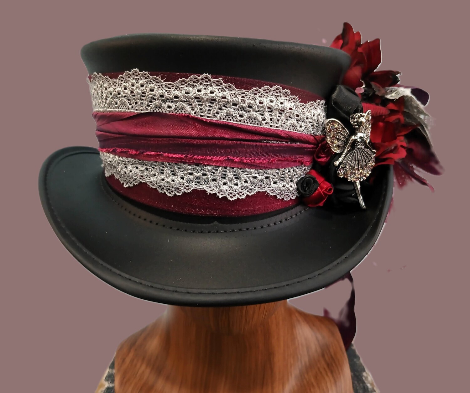 Marlowe AH Ladies Black/ Wine Victorian Top Hat 2 M