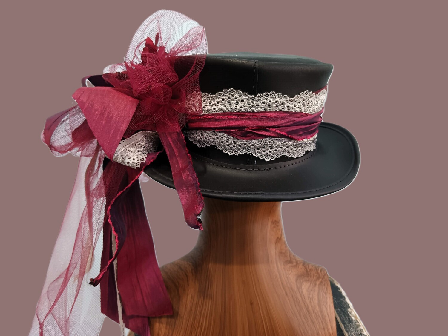Marlowe AH Ladies Black/ Wine Victorian Top Hat 2 M