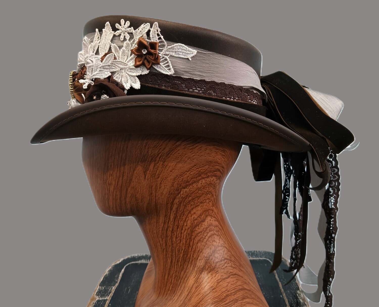 Marlowe AH Ladies Brown/ Grey Victorian Top Hat 1 L