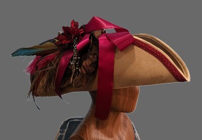 Calypso Ladies Tan/ Burgundy Tricorn Pirate Hat 1