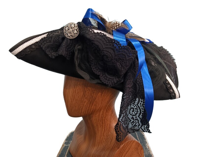 Calypso Ladies Black/ Blue Tricorn Pirate Hat 1