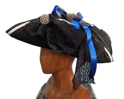 Calypso Ladies Black/ Blue Tricorn Pirate Hat 1