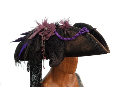 Calypso Ladies Tortoise/ Black Tricorn Pirate Hat 1