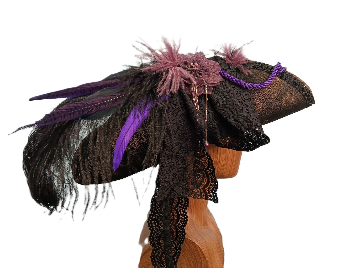 Calypso Ladies Tortoise/ Black Tricorn Pirate Hat 1