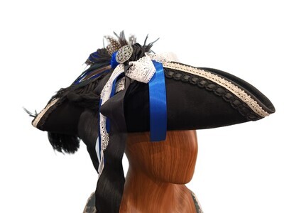 Calypso Ladies Black/ Blue Tricorn Pirate Hat 2