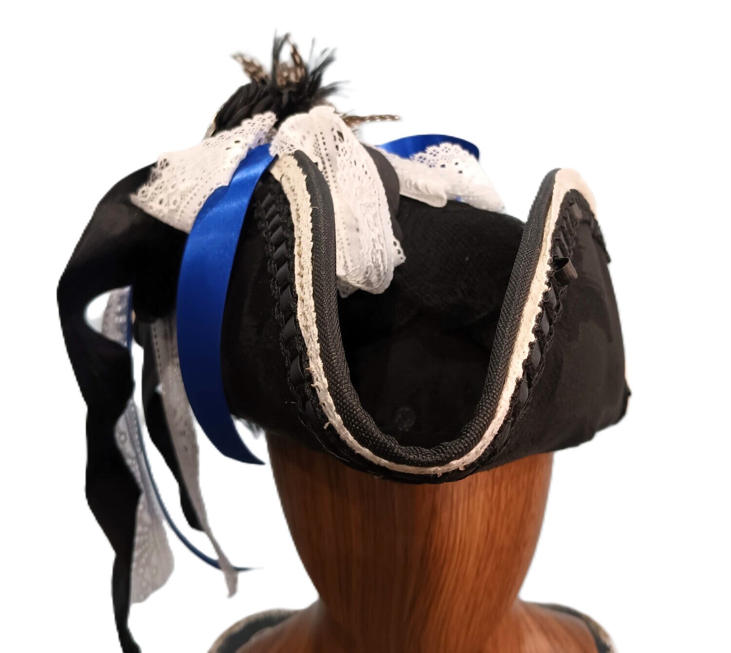 Calypso Ladies Black/ Blue Tricorn Pirate Hat 2