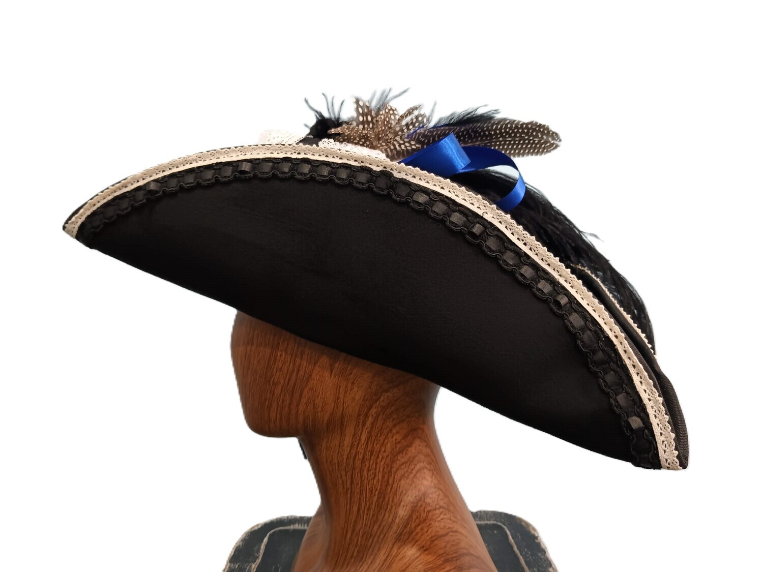 Calypso Ladies Black/ Blue Tricorn Pirate Hat 2