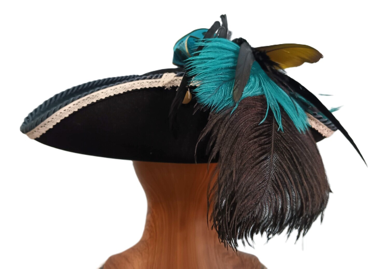 Swann Black/ Teal Tricorn Pirate Hat 2