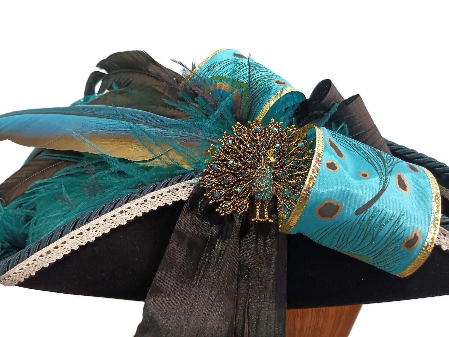 Swann Black/ Teal Tricorn Pirate Hat 2