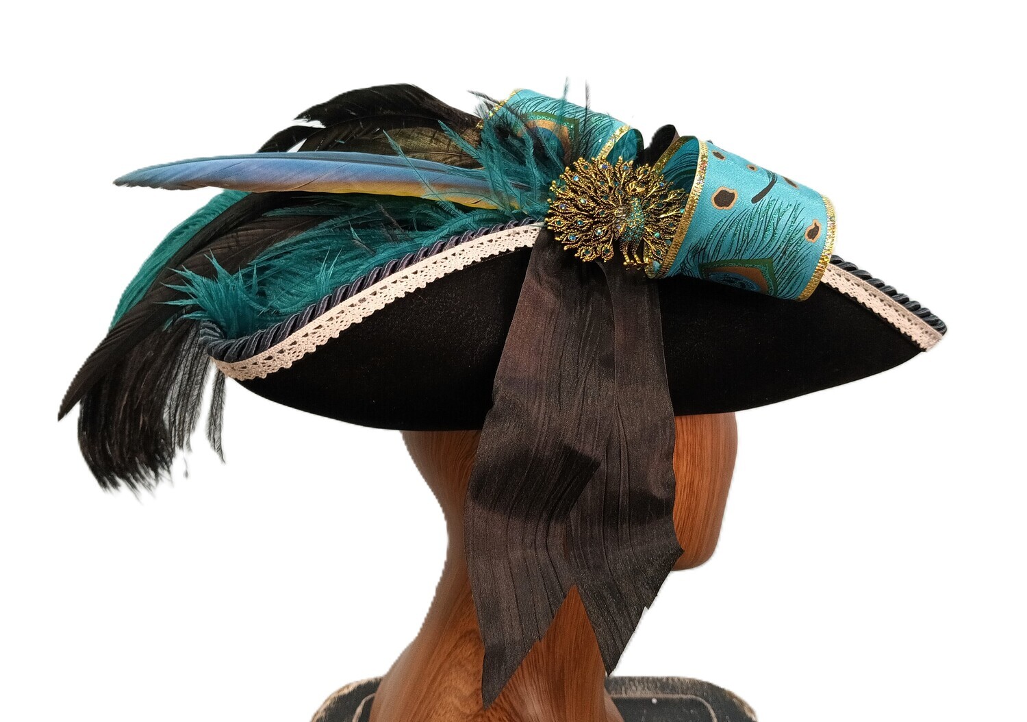 Swann Black/ Teal Tricorn Pirate Hat 2