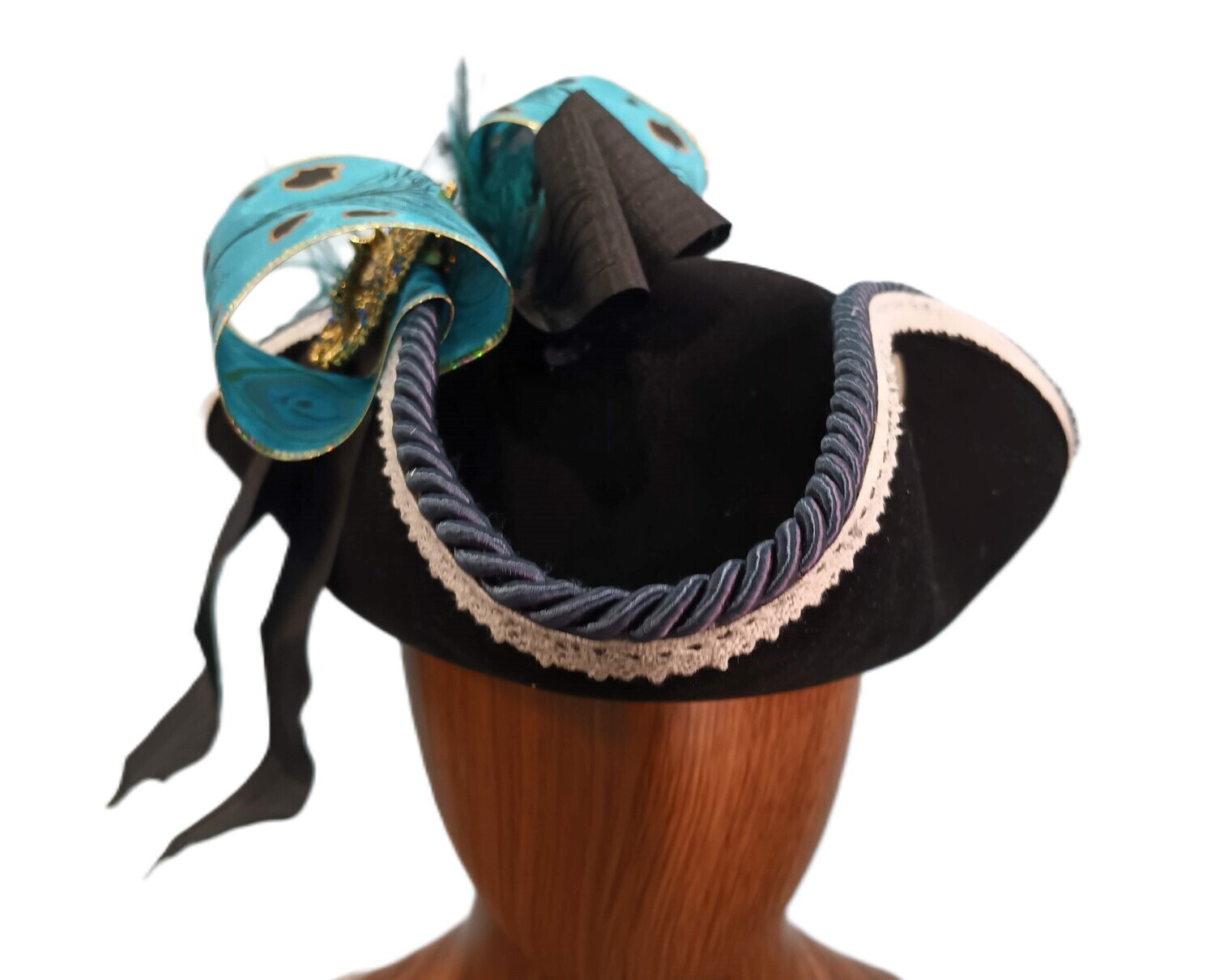 Swann Black/ Teal Tricorn Pirate Hat 2