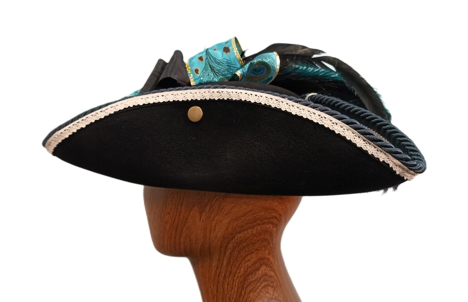 Swann Black/ Teal Tricorn Pirate Hat 2