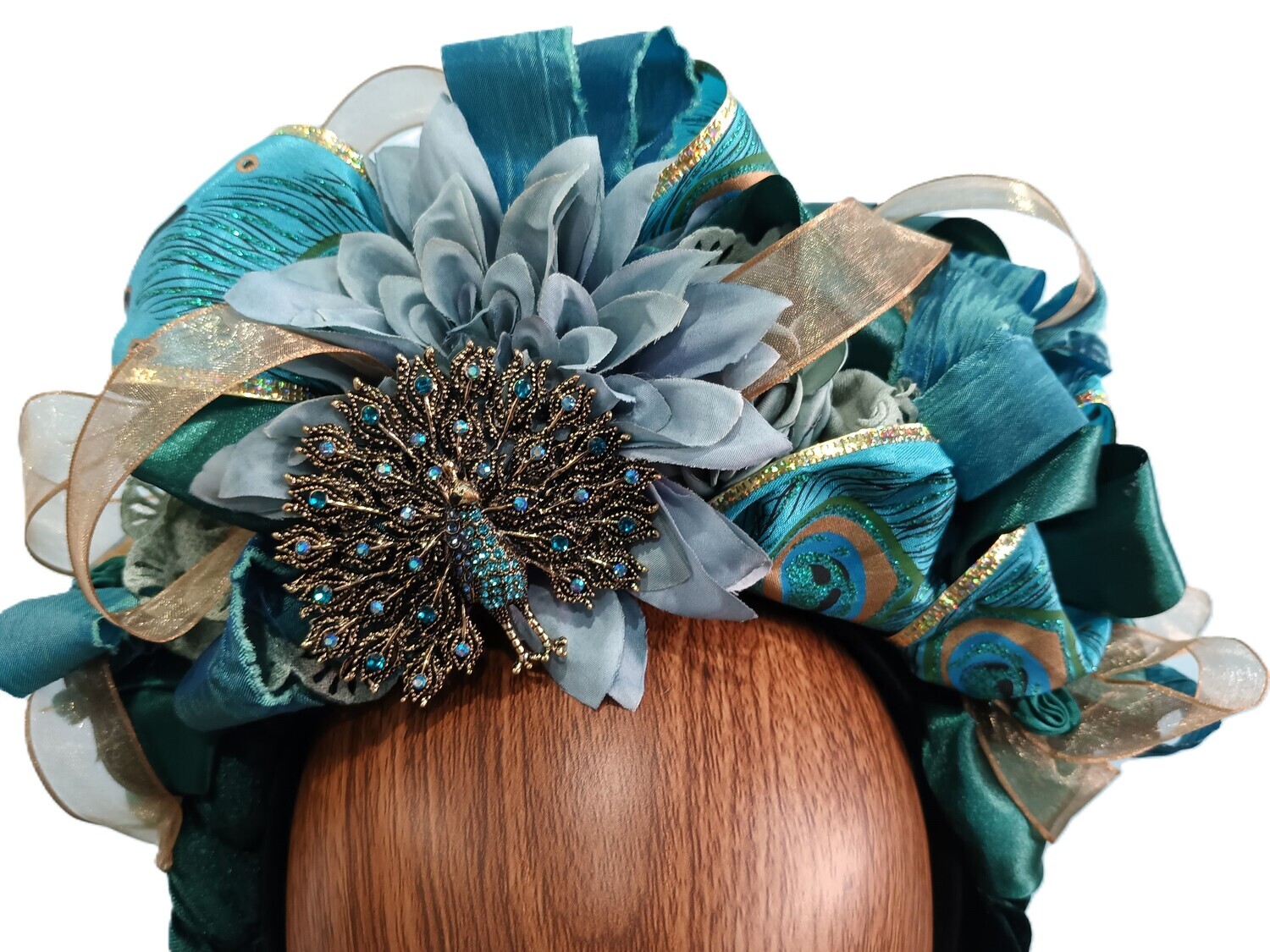 Green &amp; Teal Peacock Headband 1