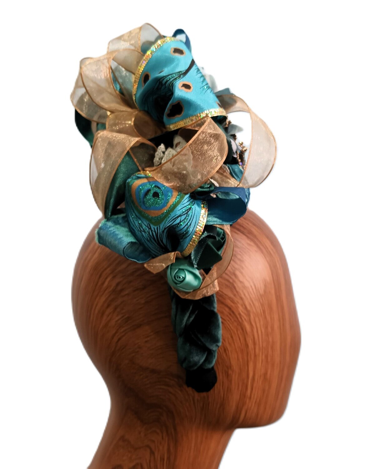 Green &amp; Teal Peacock Headband 1