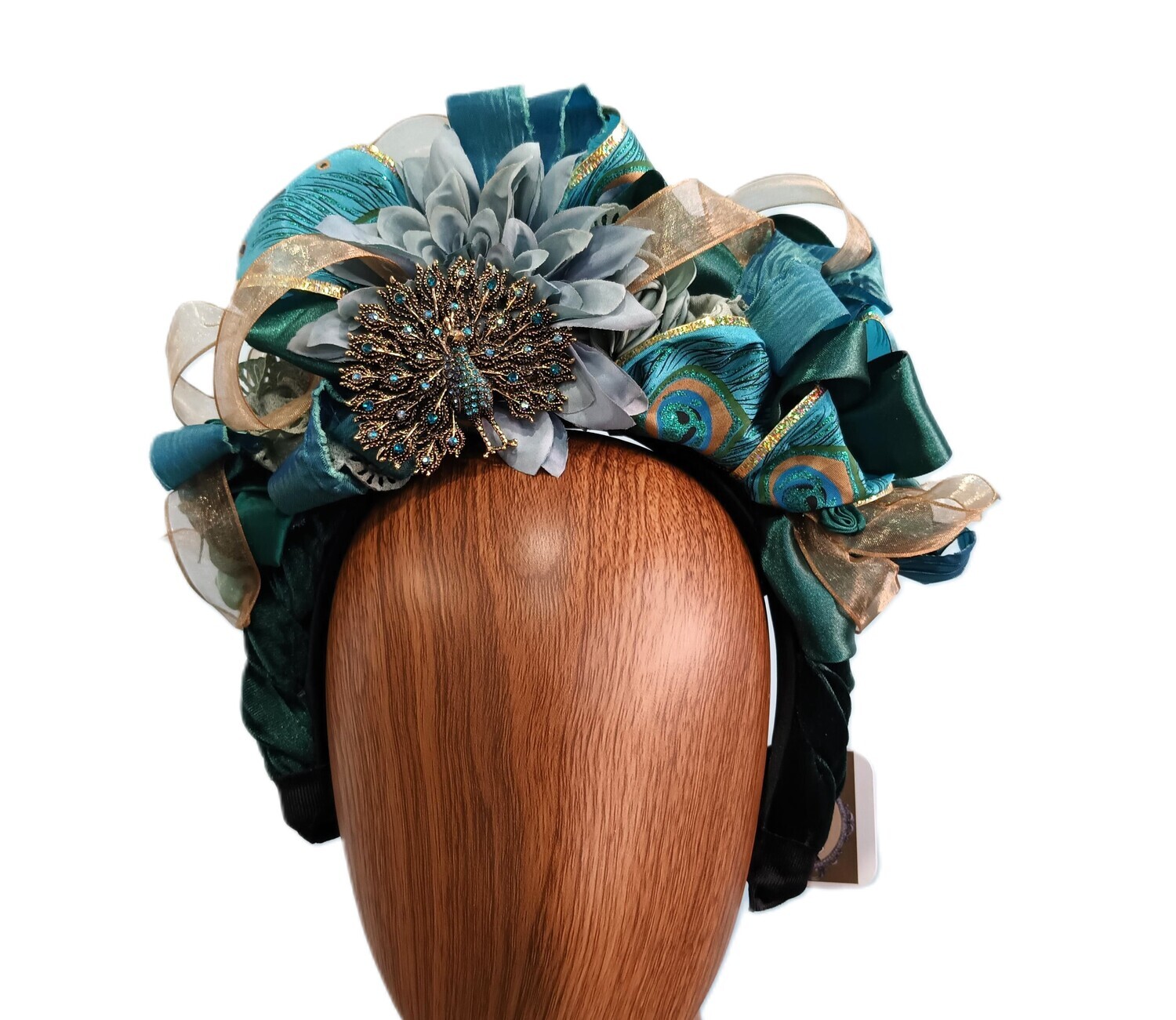 Green &amp; Teal Peacock Headband 1