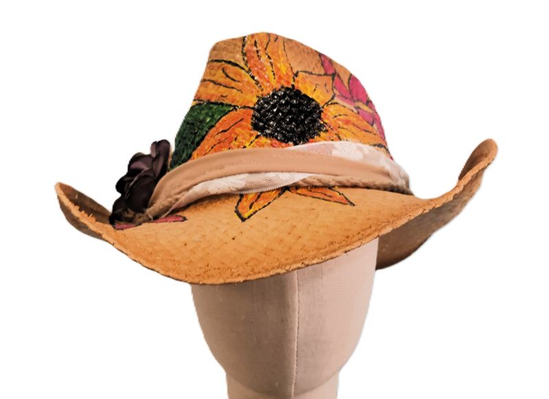 Straw Cowboy Hat Painted Sunflower