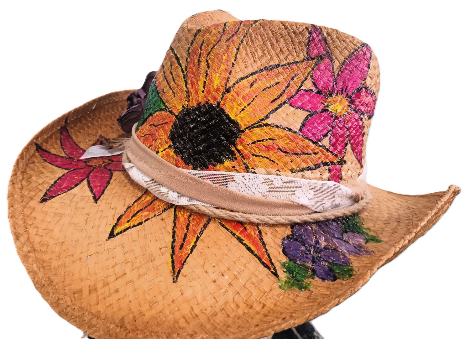 Straw Cowboy Hat Painted Sunflower