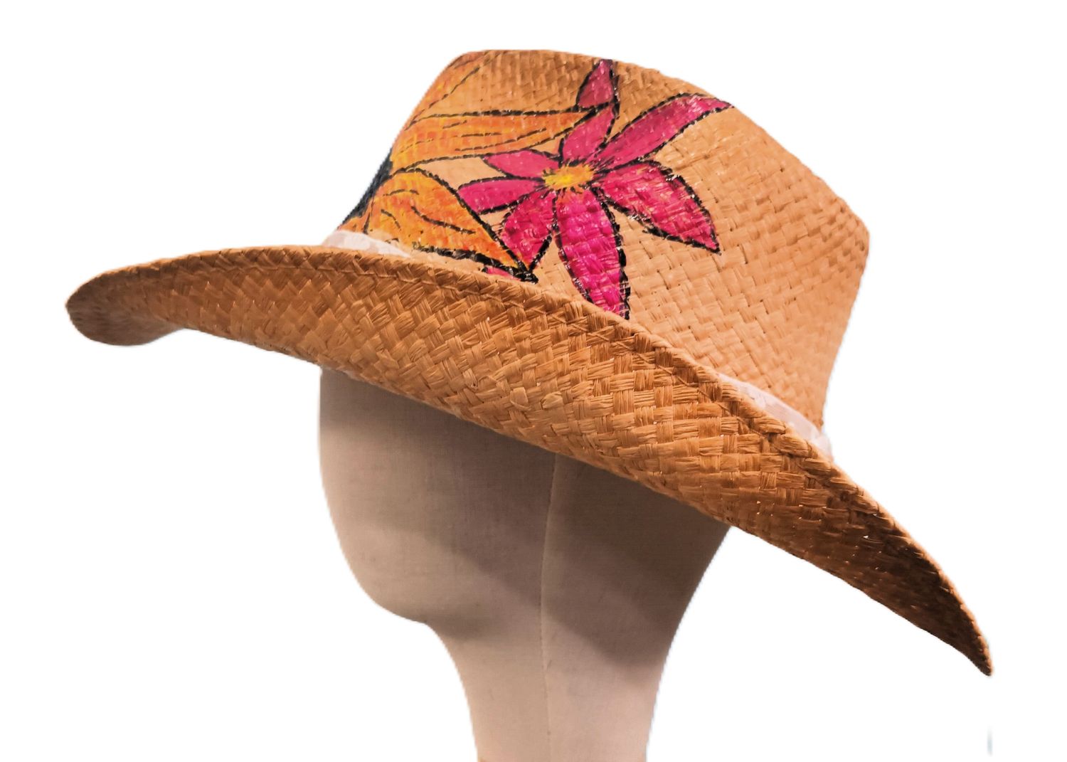 Straw Cowboy Hat Painted Sunflower