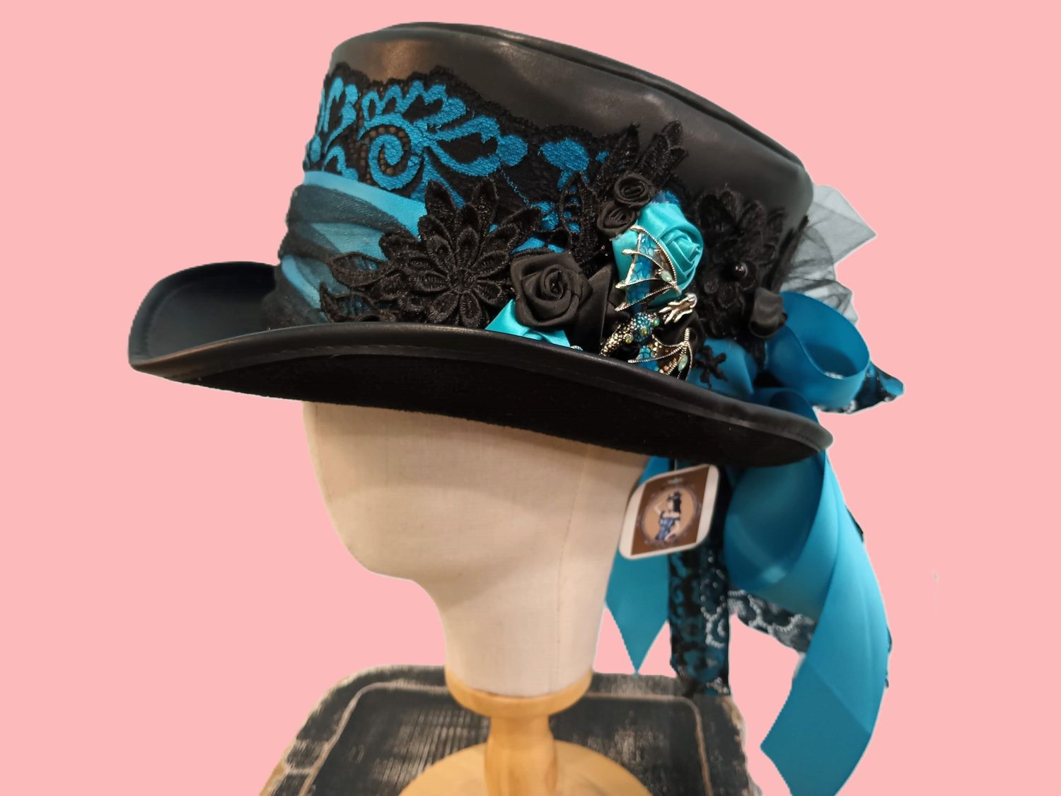 Faux Leather Blue Ladies Victorian Top Hat Dragon 5 M