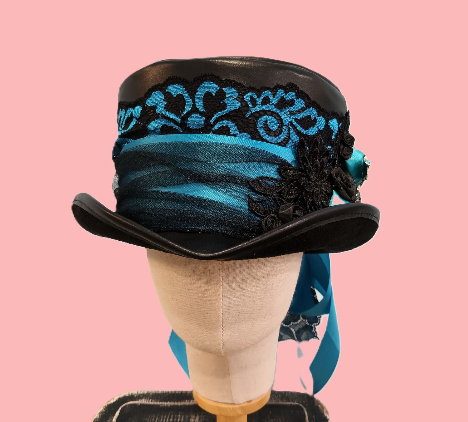 Faux Leather Blue Ladies Victorian Top Hat Dragon 5 M