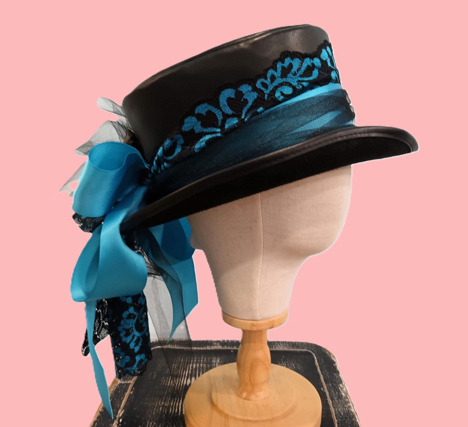 Faux Leather Blue Ladies Victorian Top Hat Dragon 5 M