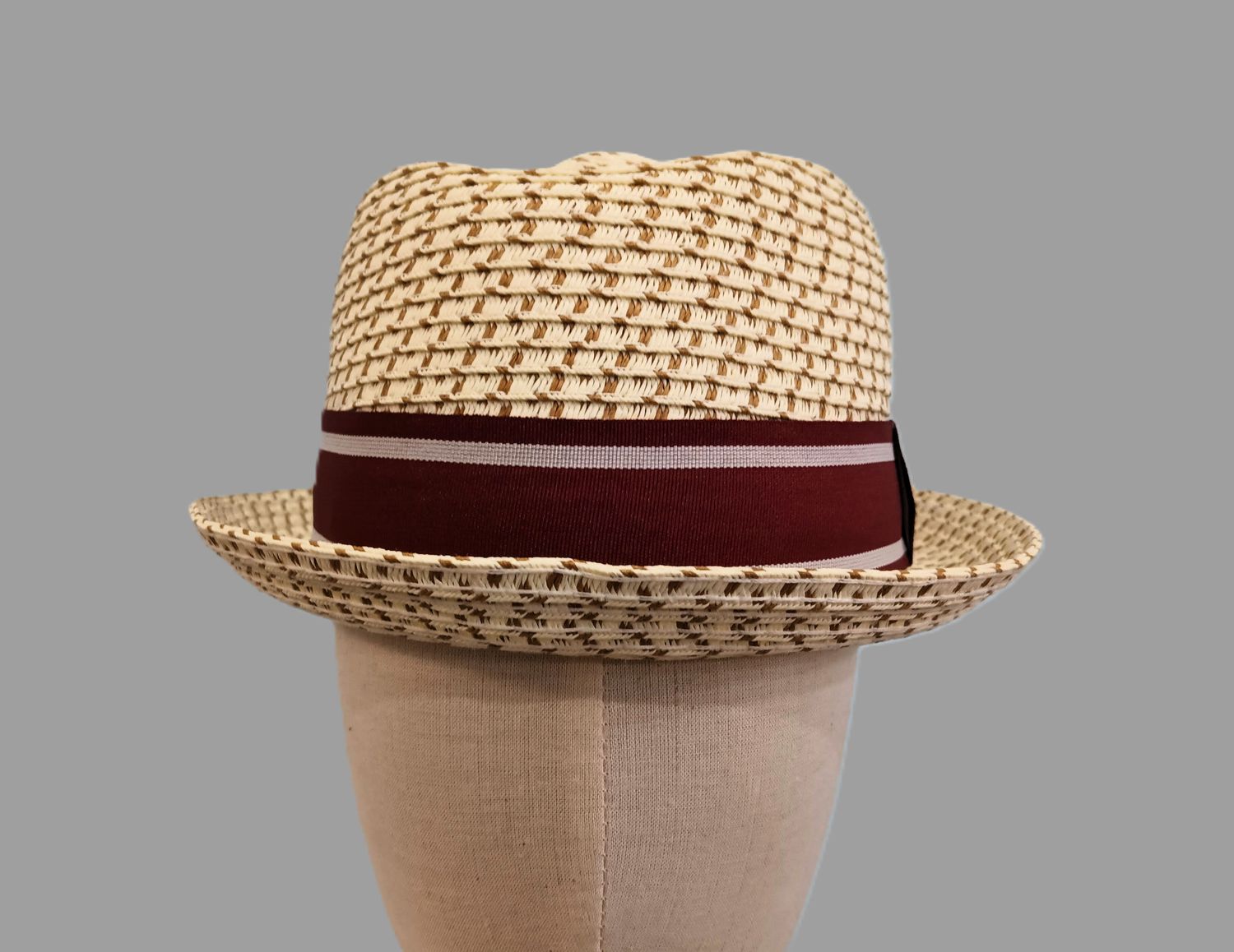 Cream &amp; Burgundy Paper Straw Pork Pie XL