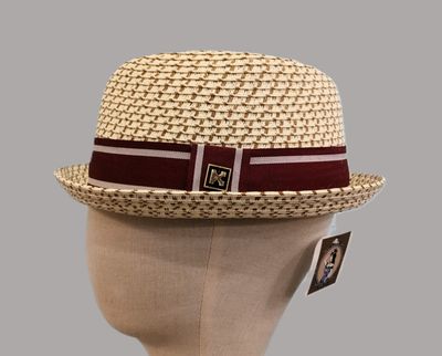 Cream &amp; Burgundy Paper Straw Pork Pie XL