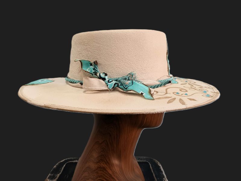 Tash Cream Bolero Turquoise Woodburned