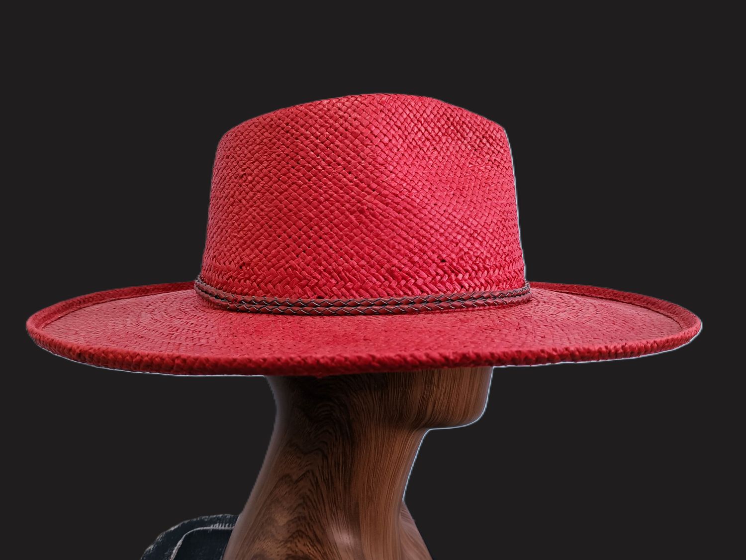 Red Straw Rolled Brim Rancher L